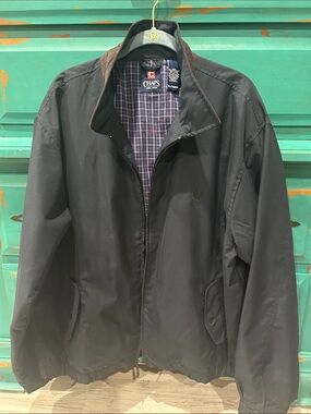 Chaps Men’s Navy Lightweight Harrington-Style Jacket with Brown Corduroy Collar